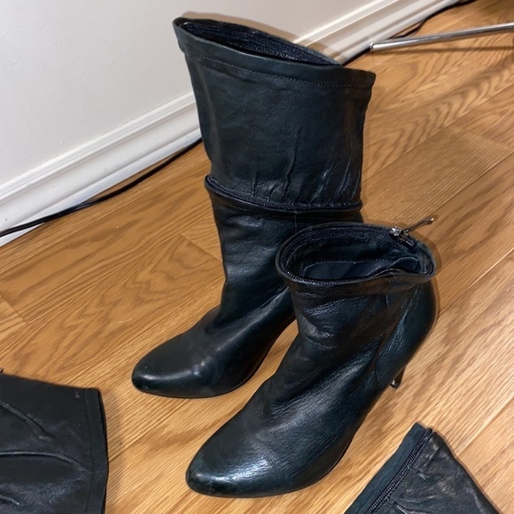 Messeca Black Leather Knee High Tiered Adjustable Heeled Boots 90's  (Size 6.5M) - Picture 7 of 14